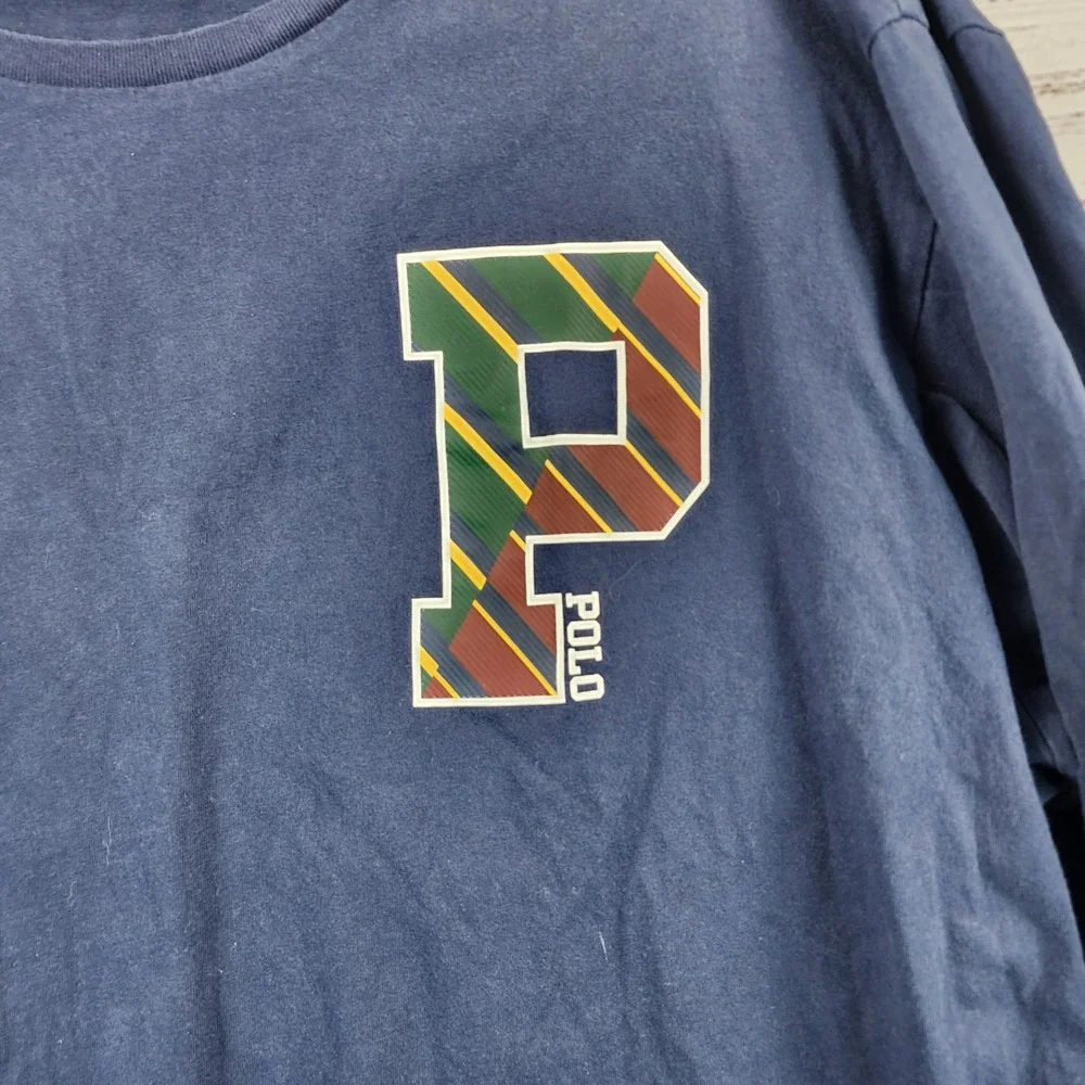 Polo Ralph Lauren Long Sleeve Shirt Mens XXL Navy Plaid P Logo Crewneck Cotton